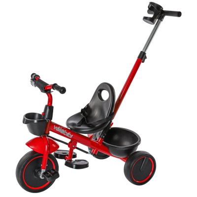 Велосипед трёхколесный с ручкой Плутон для малышей Рыжий кот ВЛ-0615 красный 1